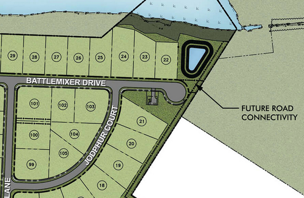 The original site plan, which can be found on the community’s website, includes future road connectivity. SHOWFIELD GRAPHIC